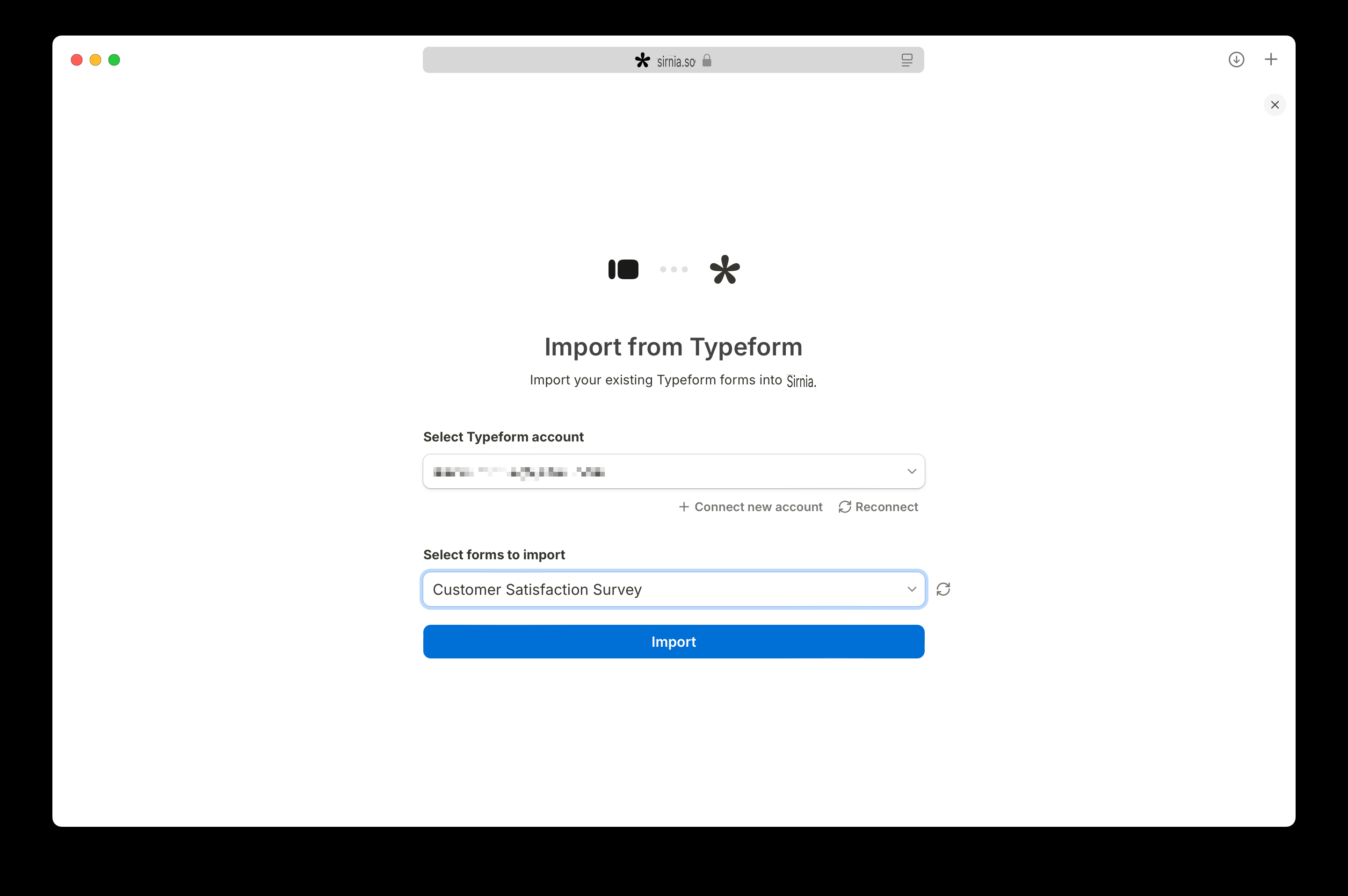 Select Typeform forms to import into Sirnia