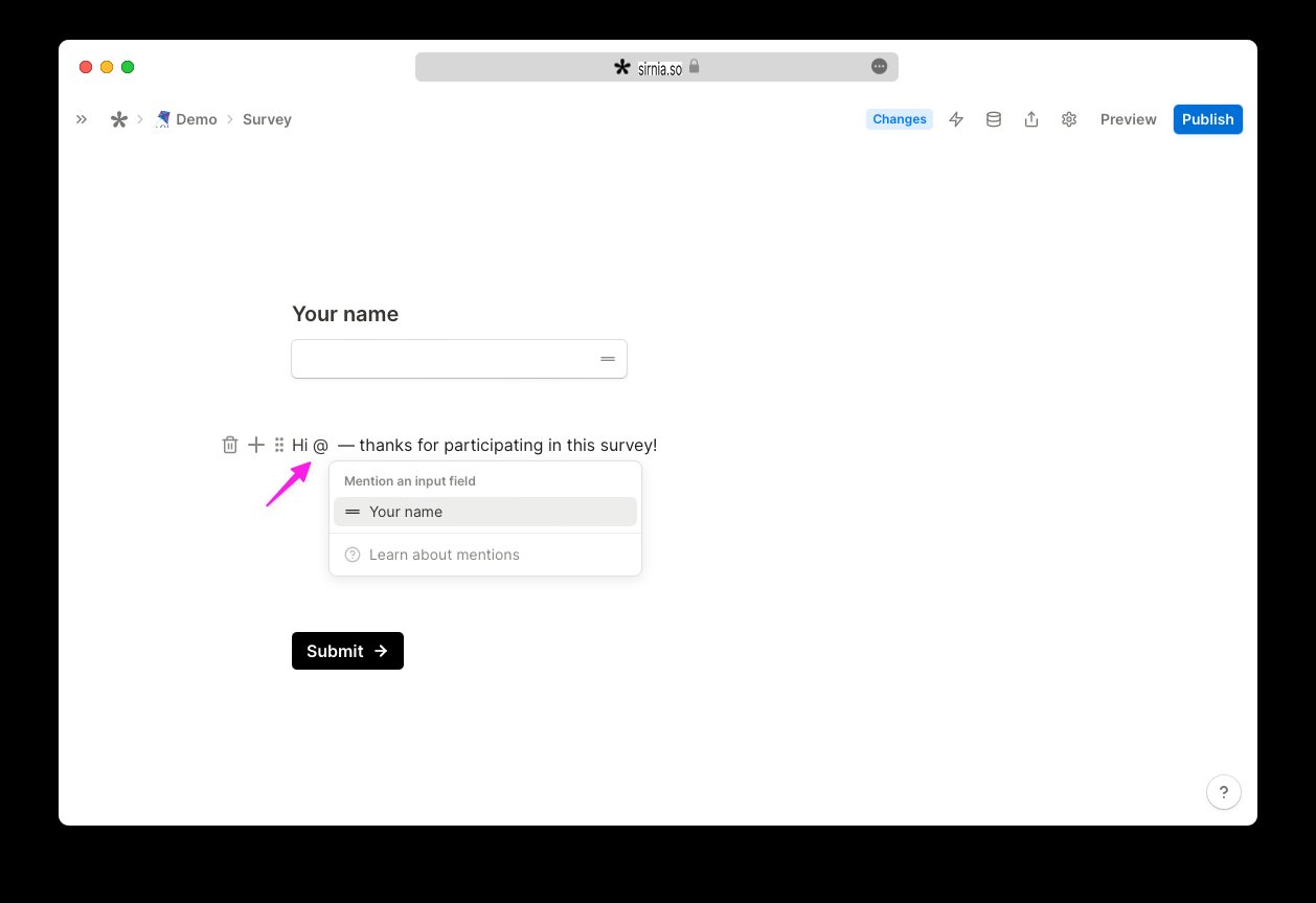 Create a form with answer piping